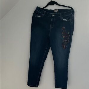Chico's Dark Blue Embroidered Cropped Jeans